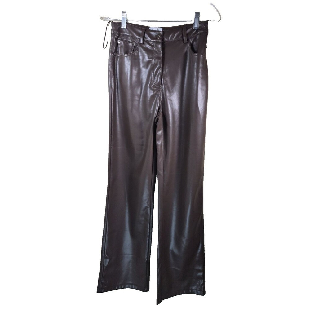 Lucy Paris Faux Leather Wide Leg Trouser Pants Dark Brown Juniors Size S NWT XS